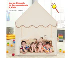 Kids Play Tent Large Playhouse Children Play Castle Solid Wood Frame w/Door & Windows Beige