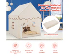 Kids Play Tent Large Playhouse Children Play Castle Solid Wood Frame w/Door & Windows Beige