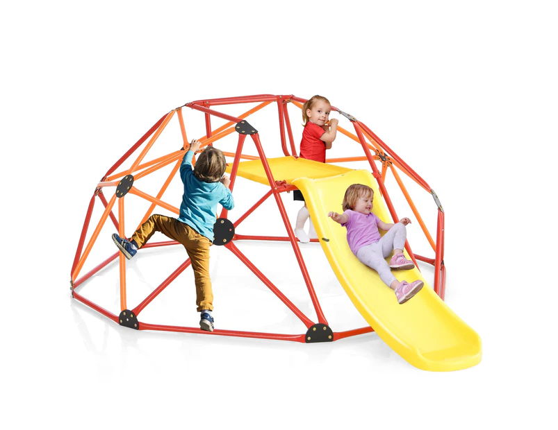 Kids Climbing Dome & Slide Set Metal Frame Outdoor Activity Center Max. 150KG Orange