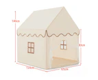 Kids Play Tent Large Playhouse Children Play Castle Solid Wood Frame w/Door & Windows Beige