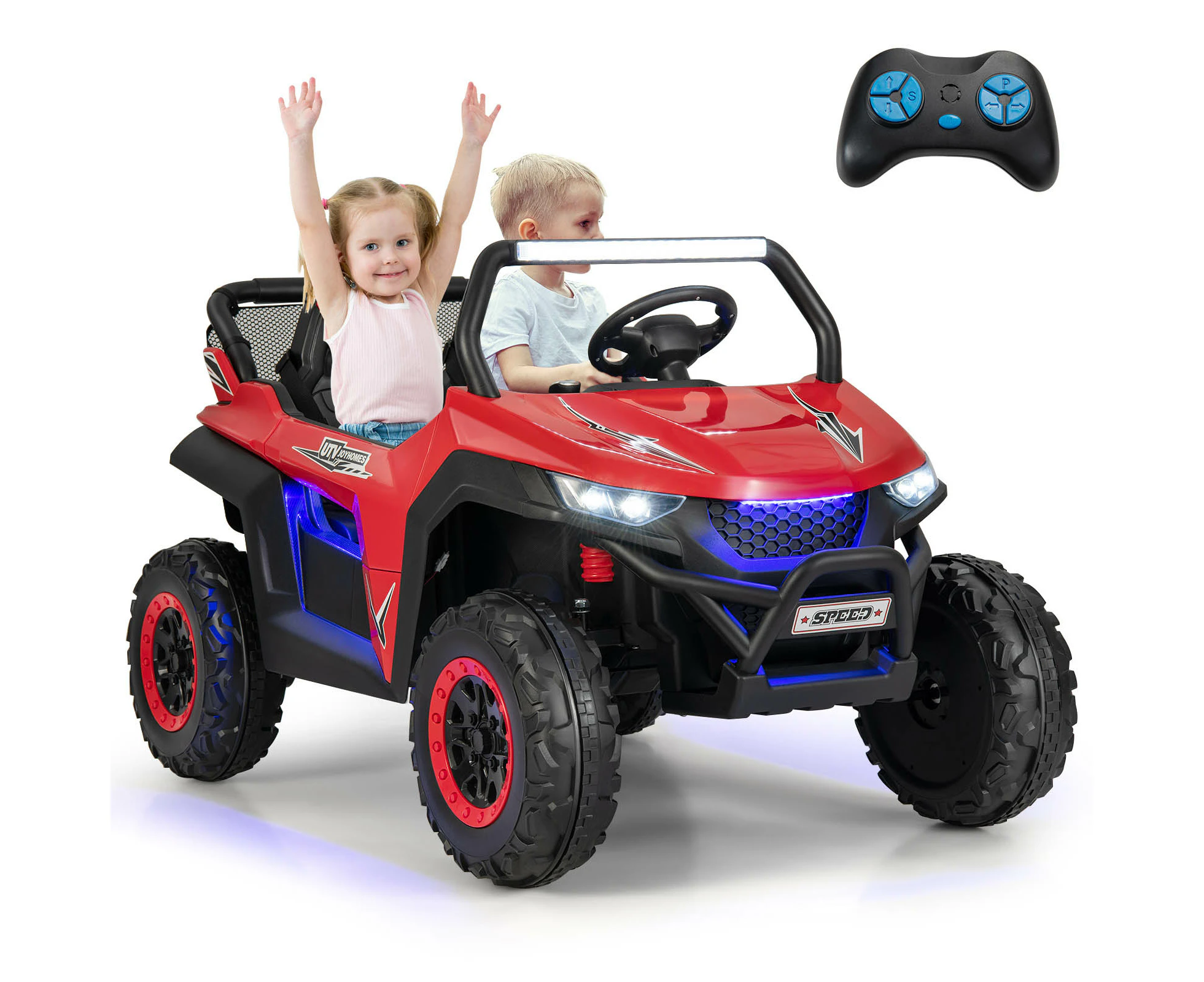 2-Seater Kids Ride On Cars 12V Battery Electric Toy UTV w/Remote Control & Music & Headlights Red