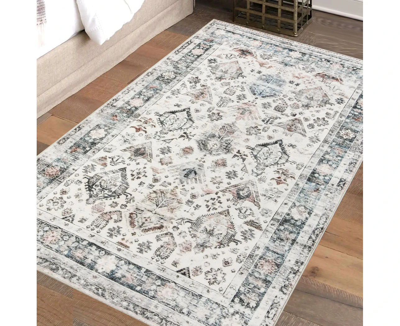 Marlow  Floor Rug Vintage Short Pile Washable Carpet Soft Plush Non Slip 160x120