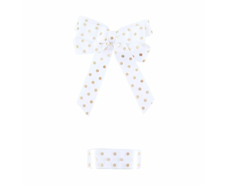 2 Piece Fabric Bow and Ribbon Set, Gold Dot - Anko