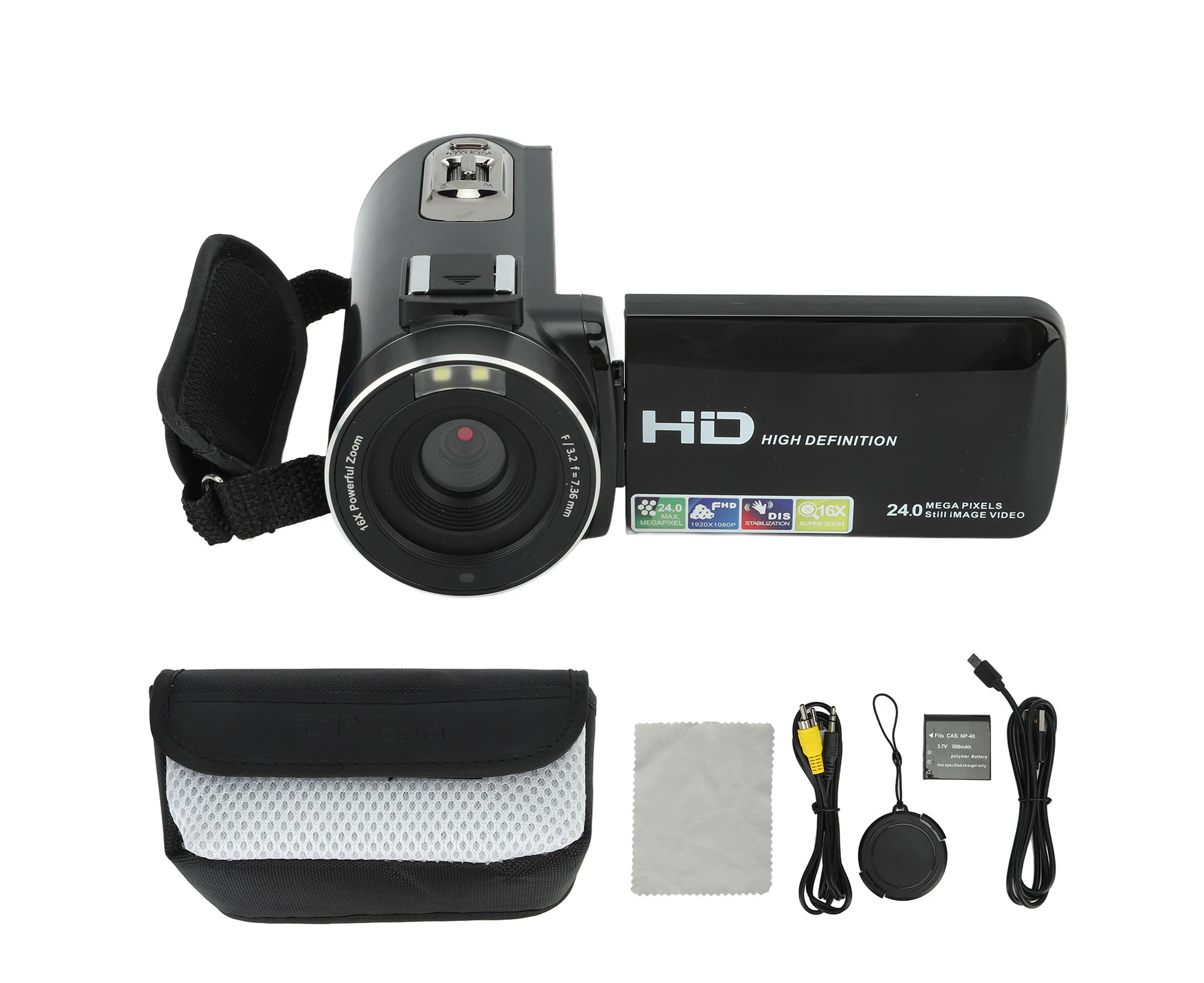 Digital Camera Recorder 3.0 Inch 1080P 24MP 16X Digital Zoom Rotatable Screen Video Camera Camcorder for Vlogging