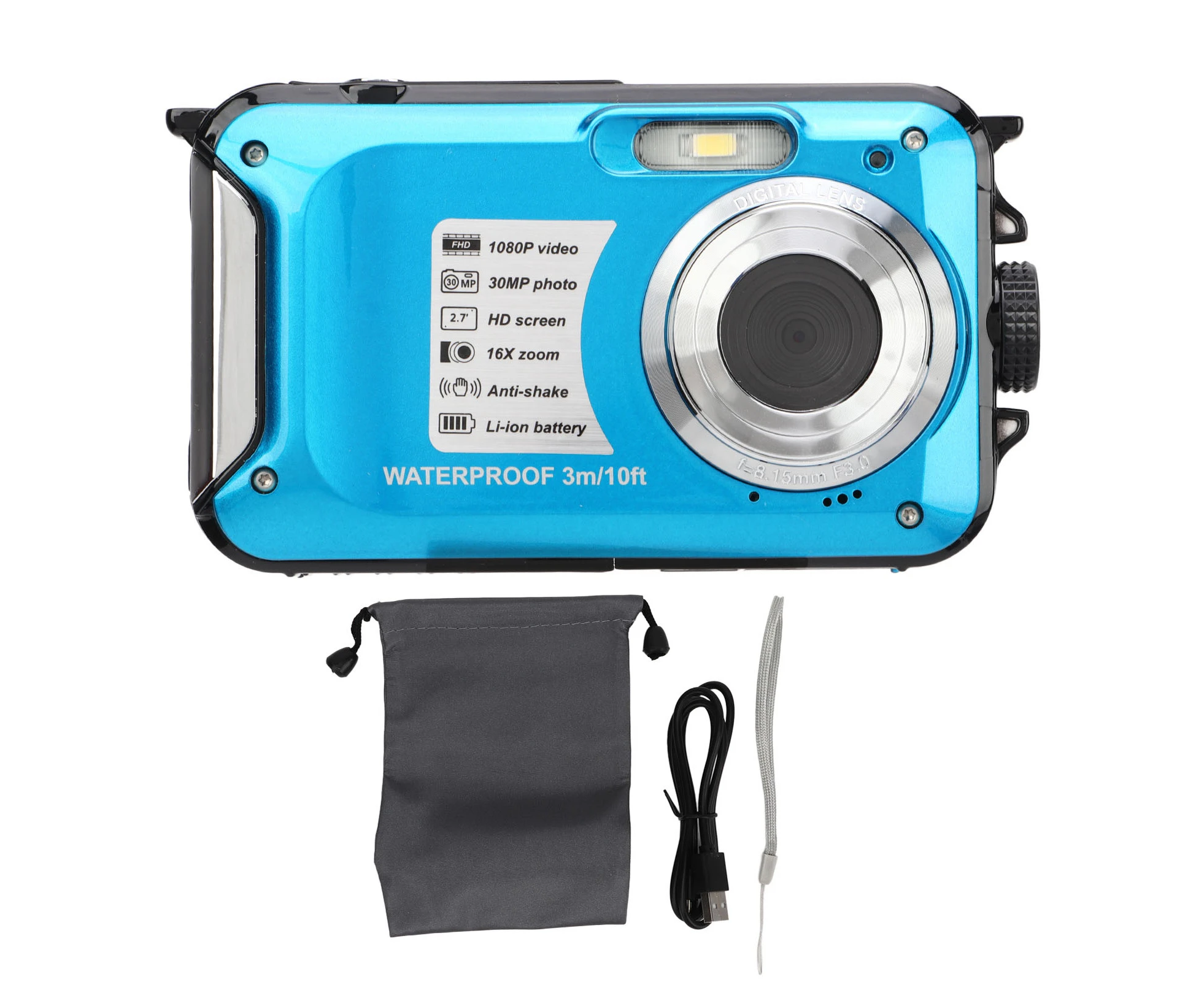 Waterproof Digital Camera 1080P 30MP 16X 10FT Underwater Camera for Snorkeling Camping