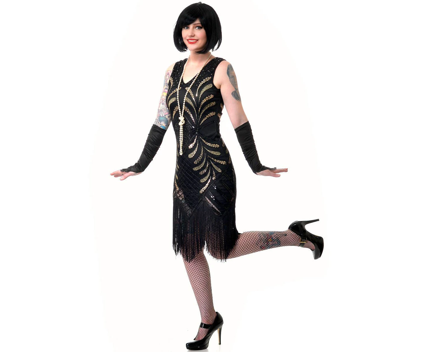 Deluxe Womens Plus Size Black and Gold Great Gatsby Costume