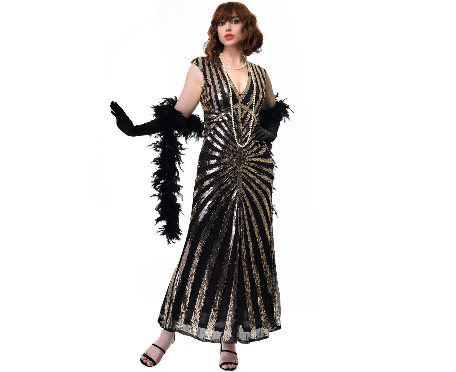 1930s Hollywood Black and Gold Sequinned Womens Costume Dress