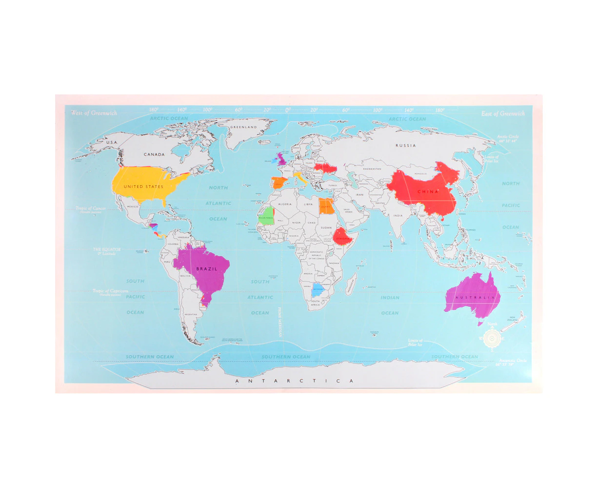 Home Expression Deluxe Travel World Scratch Map Plastic Poster 82.5x59.4mm