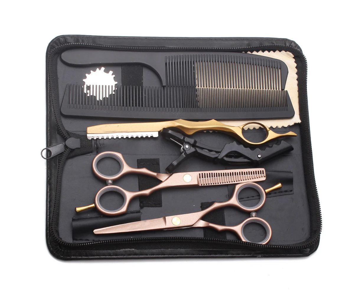 5.5 inch  Hair Cutting Scissors Set,  Hair Thinning/Texturizing Shears for Hairdresser or Home Use-gold