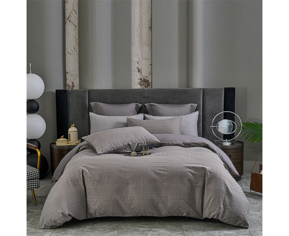 100% Cotton Waffle Jacquard Quilt Doona Duvet Cover Set Dark Grey