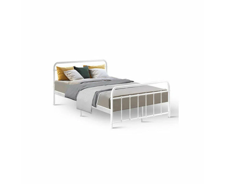 Metal Bed Frame Double Size Mattress Base Leo White