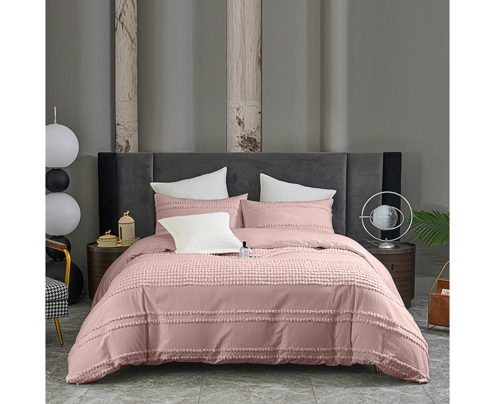 100% Cotton Tufted Stripe Pattern Dusty Pink Quilt Doona Duvet Cover Set