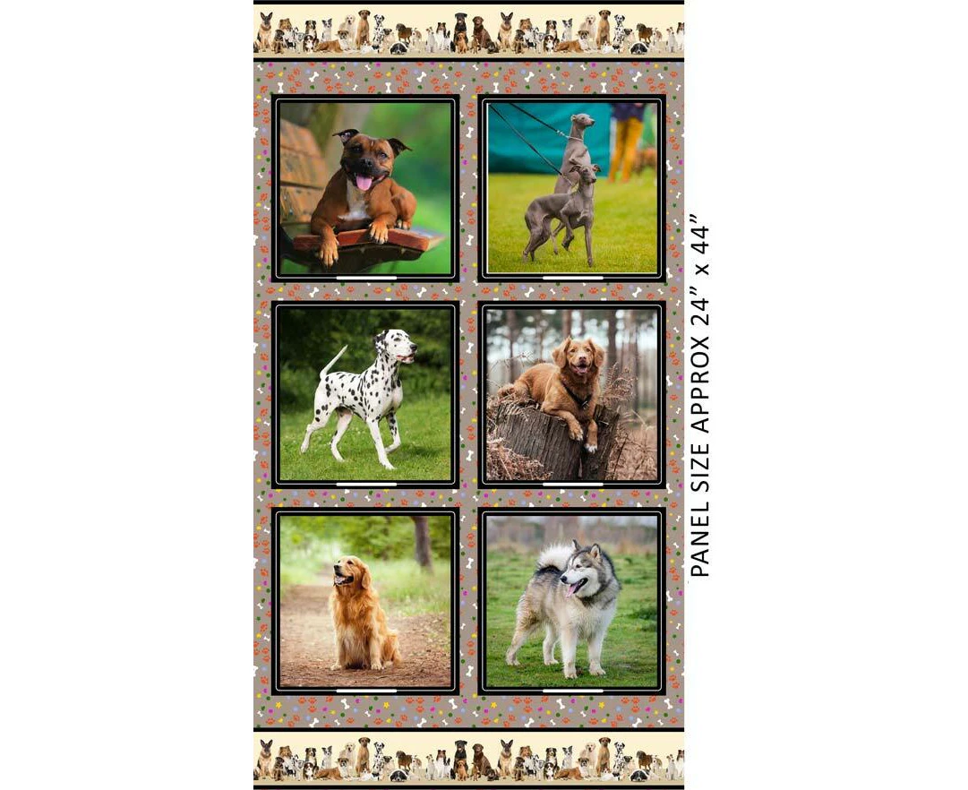 Canine Companions Furry Friends Cotton Fabric PANEL B 60cm x 110cm