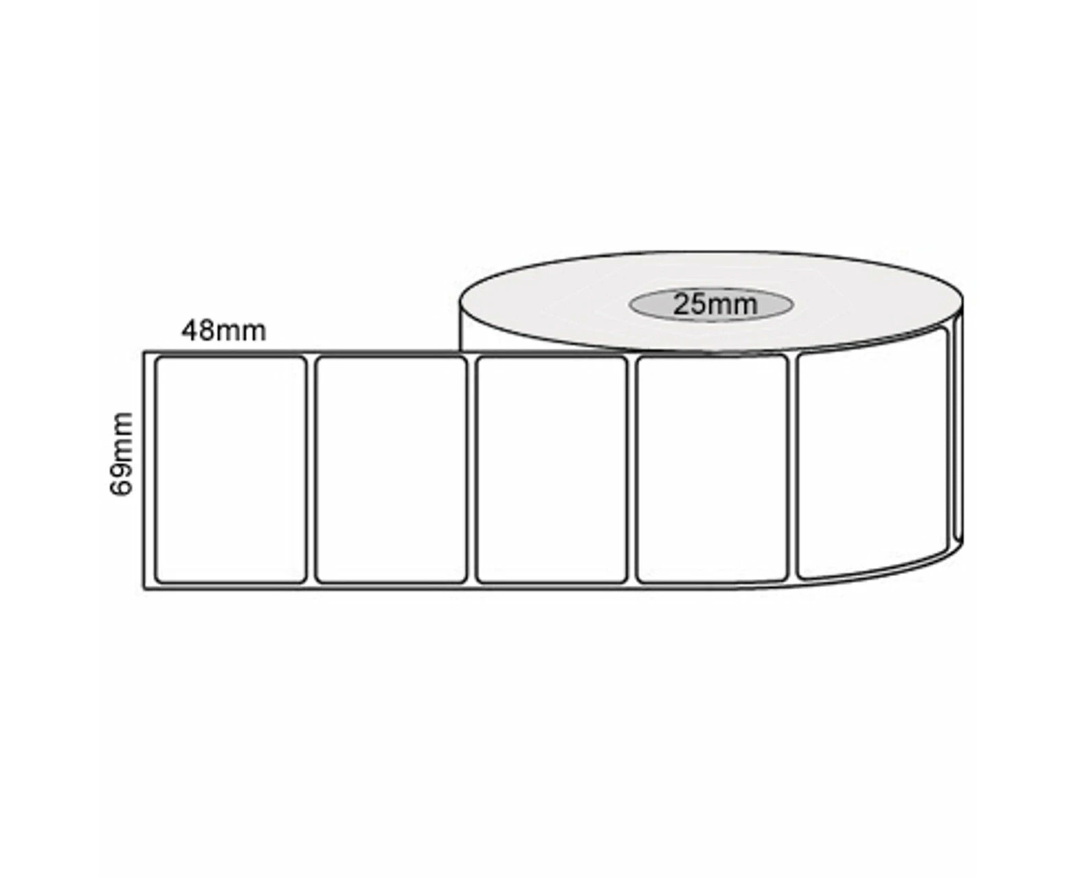 69mm x 48mm - White Direct Thermal Labels, Permanent Adhesive, 1000 LPR, 25mm core