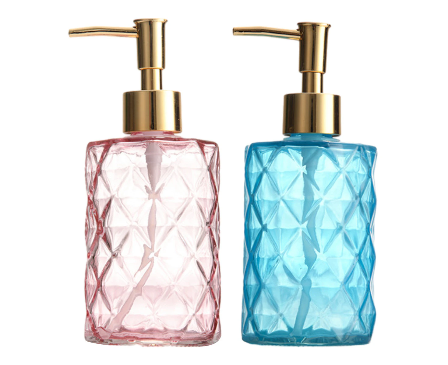 2Pack - 330Ml Soap Dispenser, Kitchen, Bathroom Soap Dispenser， Refillable Liquid Glass Soap Dispenser For Hand Soap, Soap, Lotion,Blue+Pink