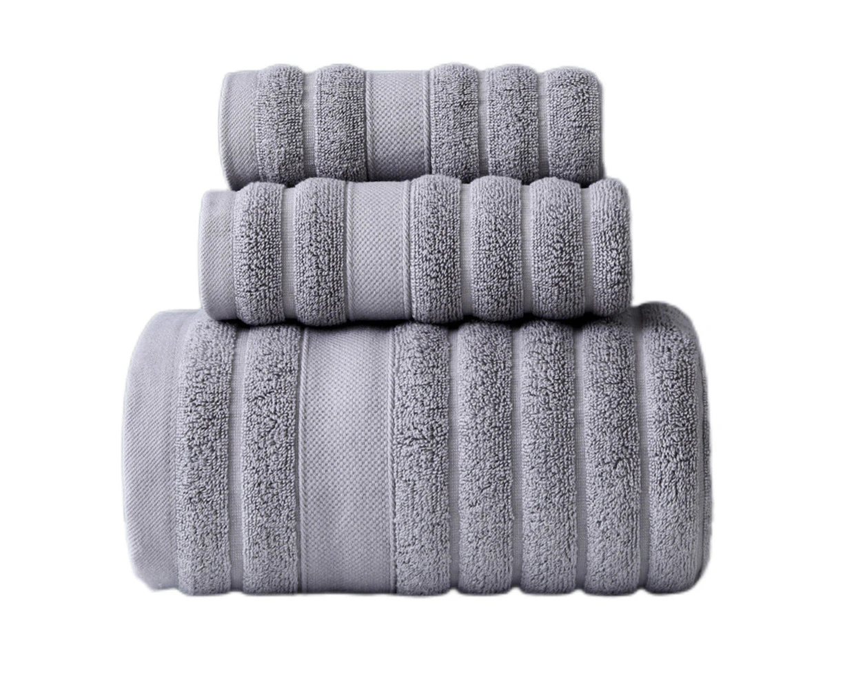 Cotton Bath Towel Set-Thick And Absorbent 3-Piece Bathroom Towels,1 Bathroom Towel,2 Wash Cloths,Grey