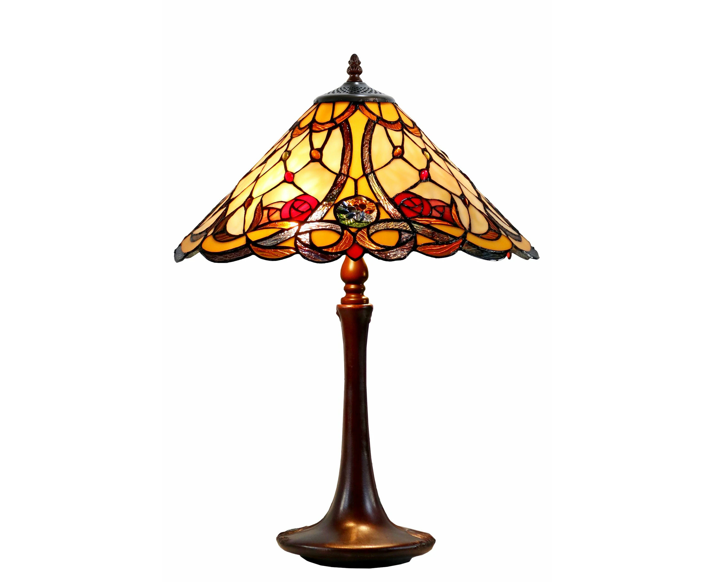 Large 16" Tiffany-style Desert Rose Stained Glass 23-inches High Table Lamp