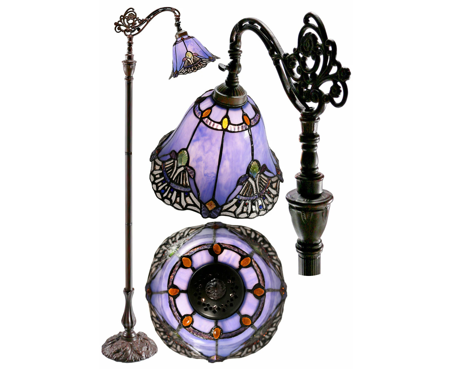 Baroque Accent Style Leadlight Stained Glass Bridge Arm Tiffany  Floor Lamp