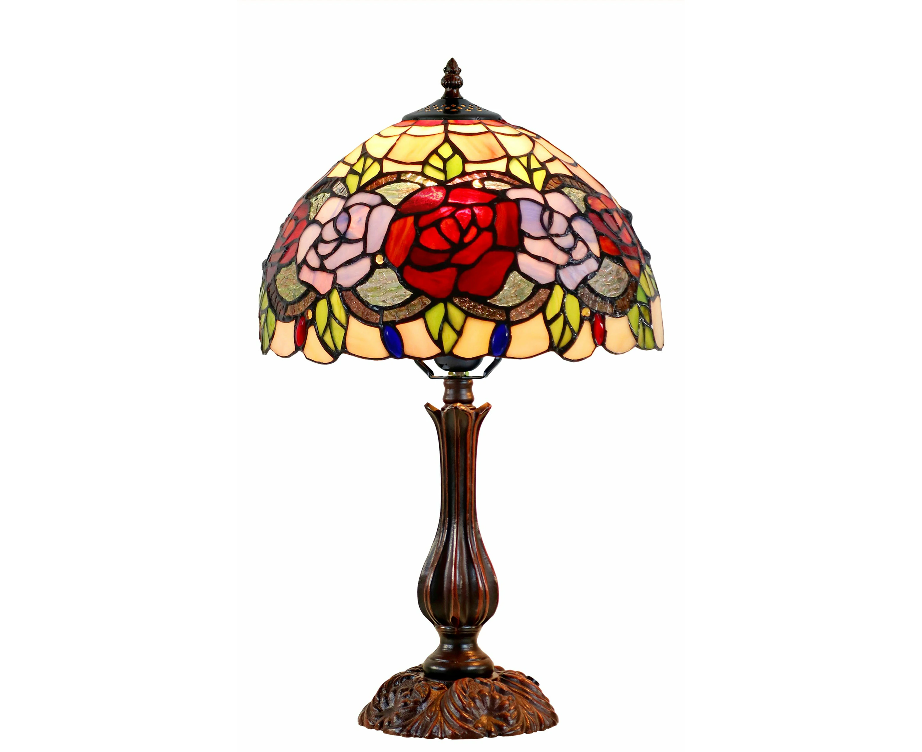 12" Rose Style Leadlight Stained Glass Tiffany Bedside Lamp