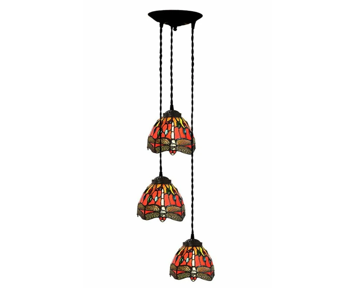 3 light Red Dragonfly Style Tiffany Stained Glass Pendant Lights