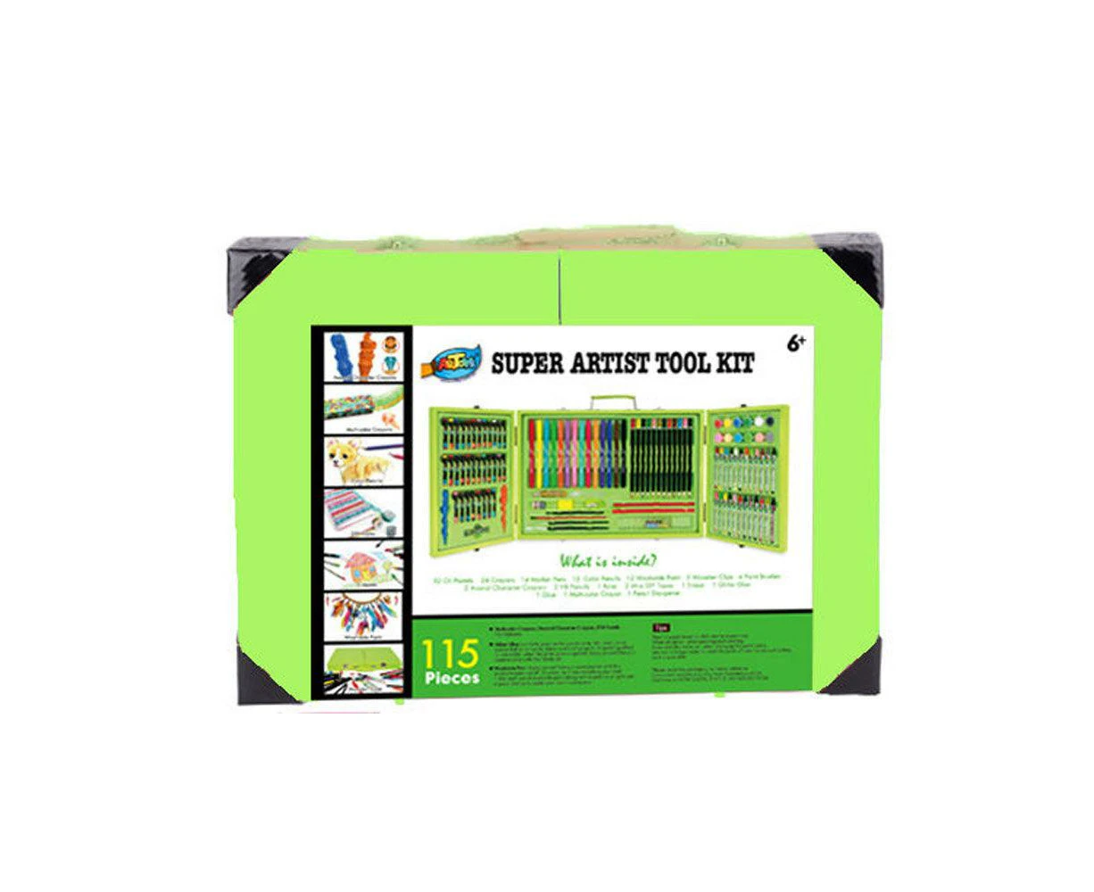 115 Pieces Art Craft Drawing Painting Set Pencils Crayon Marker Oil Pastels Green Case