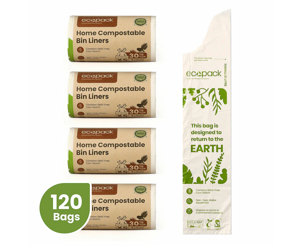 Ecopack 8L Compostable Bin Liners Bundle XS (4 Rolls/120 Bags)