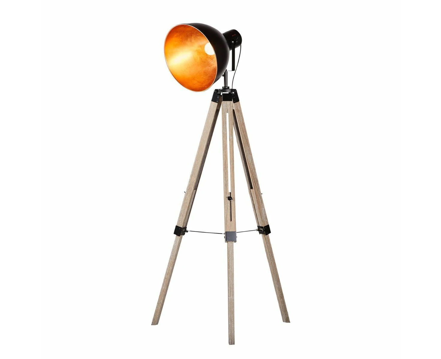 Havana Wooden Retro Large Tripod Adjustable Floor Lamp Light Steel Shade