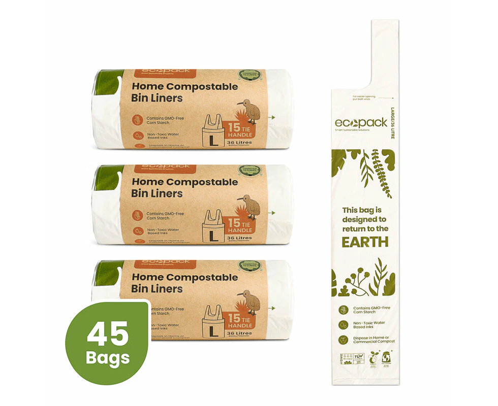 Ecopack 36L Compostable Bin Liners Bundle Large (3 Rolls/45 Bags)