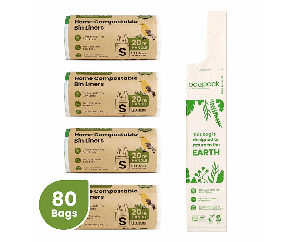 Ecopack 18L Compostable Bin Liners Bundle Small (4 Rolls/80 Bags)