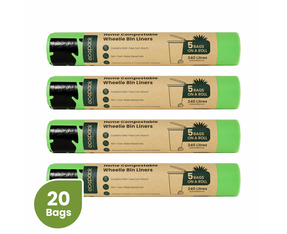 Ecopack 240L Compostable Wheelie Bin Bags Bundle (4 Rolls/20 Bags)