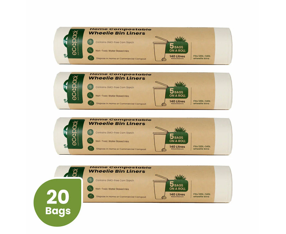 Ecopack 140L Compostable Wheelie Bin Bags Bundle (4 Rolls/20 Bags)