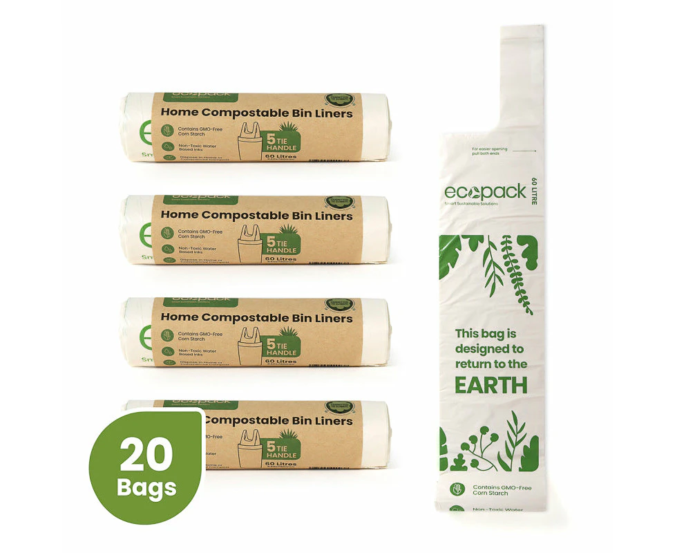 Ecopack 60L Compostable Bin Liners Bundle (4 Rolls/20 Bags)