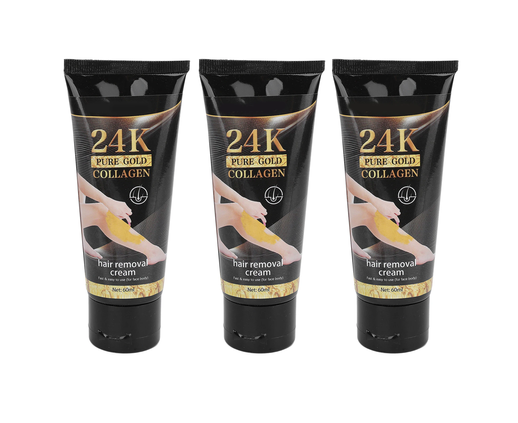 3pcs Hair Removal Cream 24K Golden Collagen Moisturizer Inhibit Growth Painless Depilatory Cream for Women Men 60ml