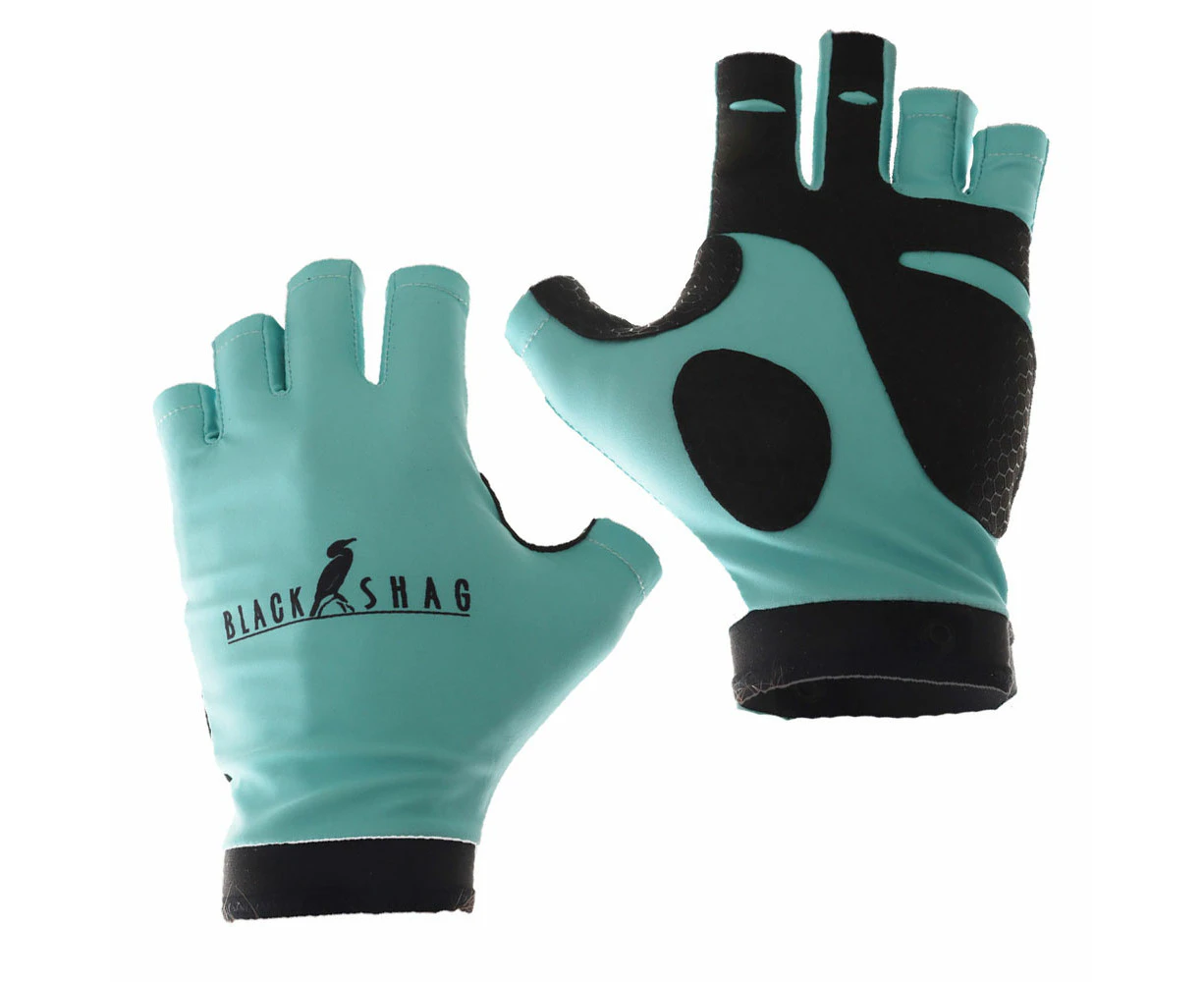 Black Shag UPF50+ Fingerless Fishing Gloves Green L/XL