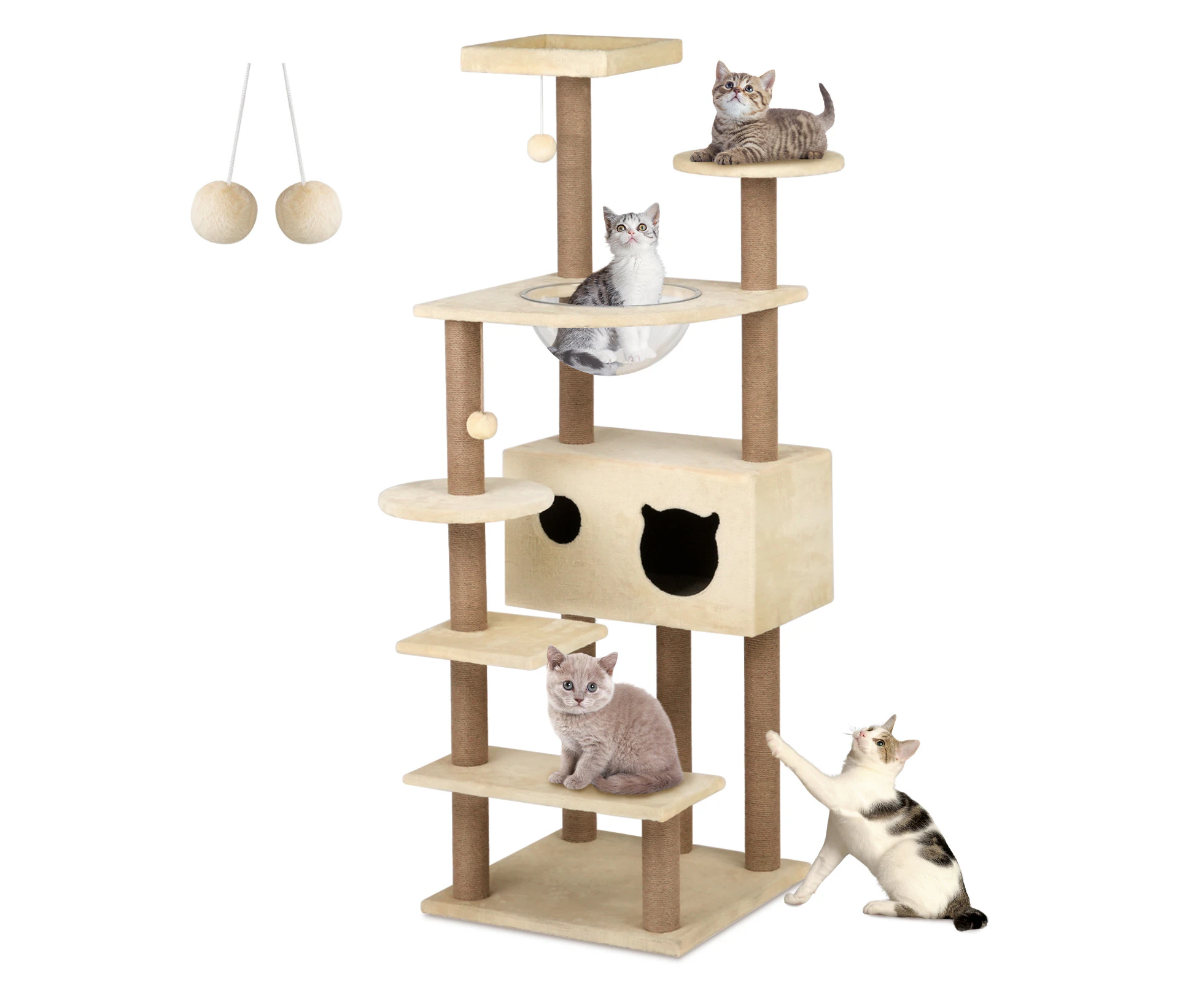 Advwin 153cm Tall Cat Tree for Indoor Cats, Sisal Scratching Posts, Cat Condos & Toys - Interactive Playground Tower