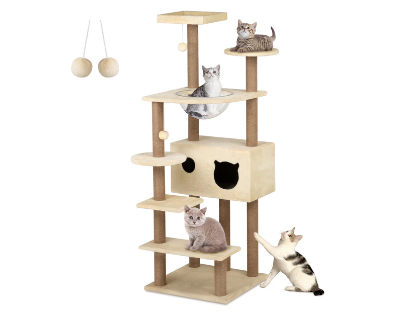 Advwin 153cm Tall Cat Tree for Indoor Cats, Sisal Scratching Posts, Cat Condos & Toys - Interactive Playground Tower