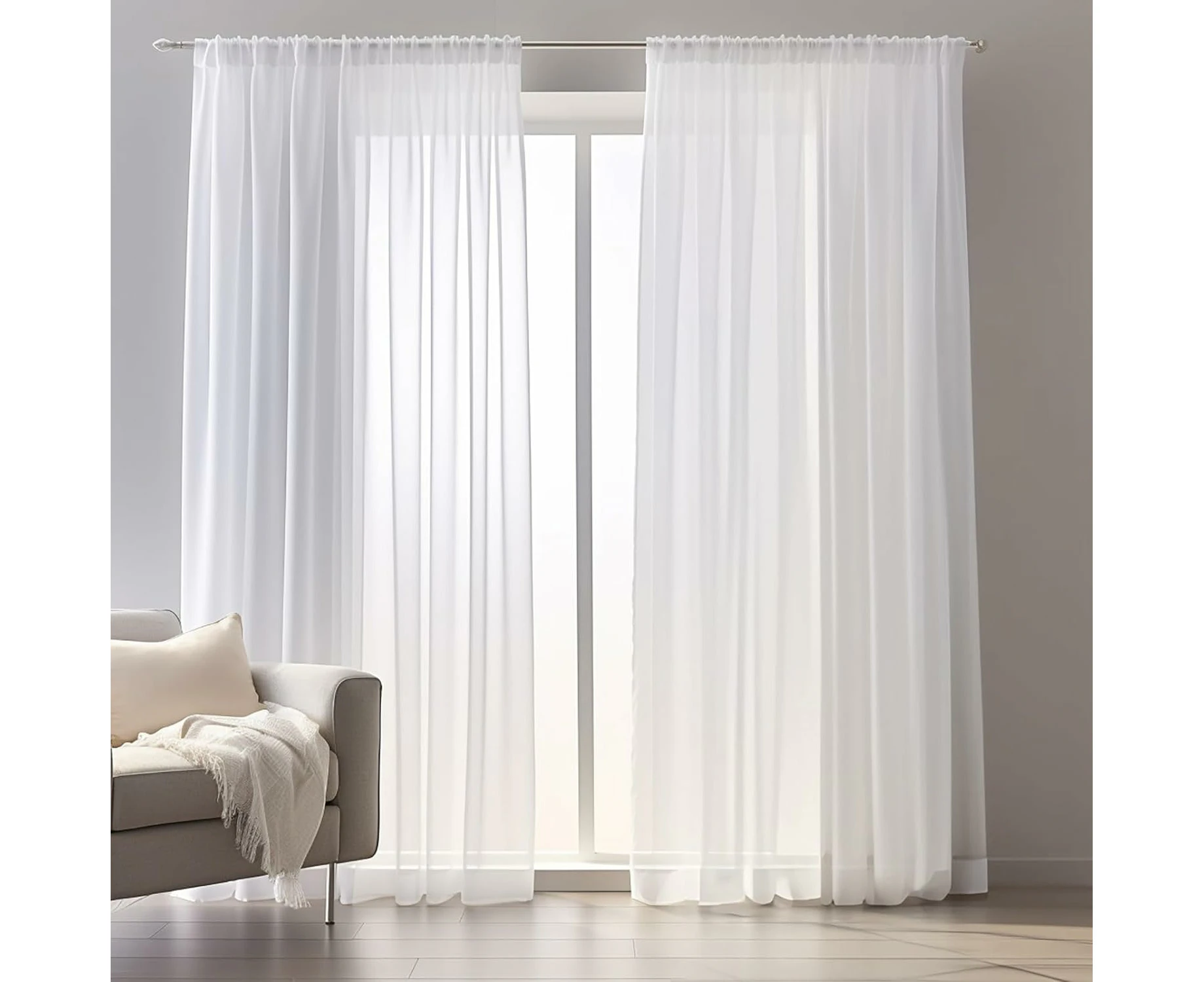 White Sheer Curtains for Window Treatment - Set of 2 (132 x 216 cm)