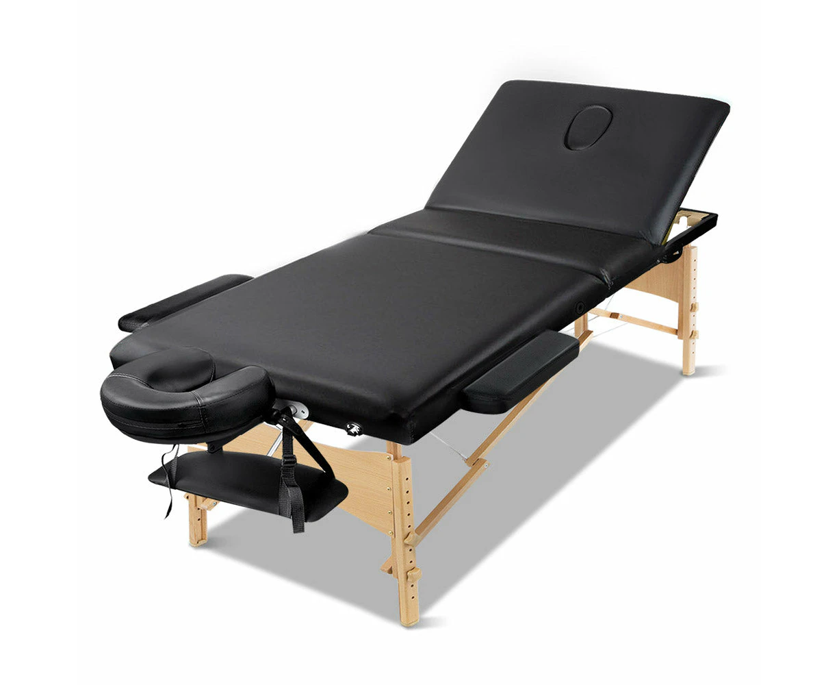 Portable 3 Fold Wood Massage Table - Black