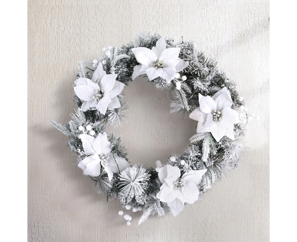 Jingle Jollys 60cm Christmas Wreath LED Lights Snowy Flowers Garland Party Decor