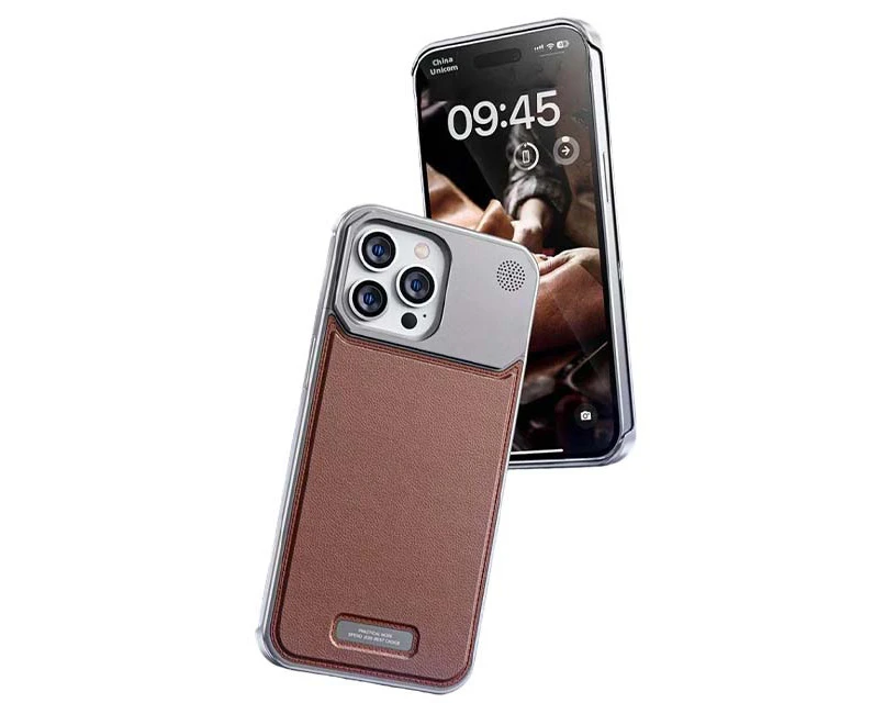 Pop Phones Metal Leather Frameless Aromatherapy  Case (Suits iPhone 15 Pro) - Brown