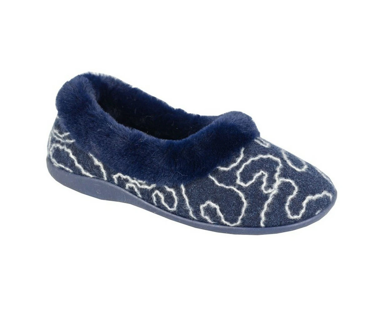 Sleepers Womens Deeta Abstract Slippers (Navy) - DF2458