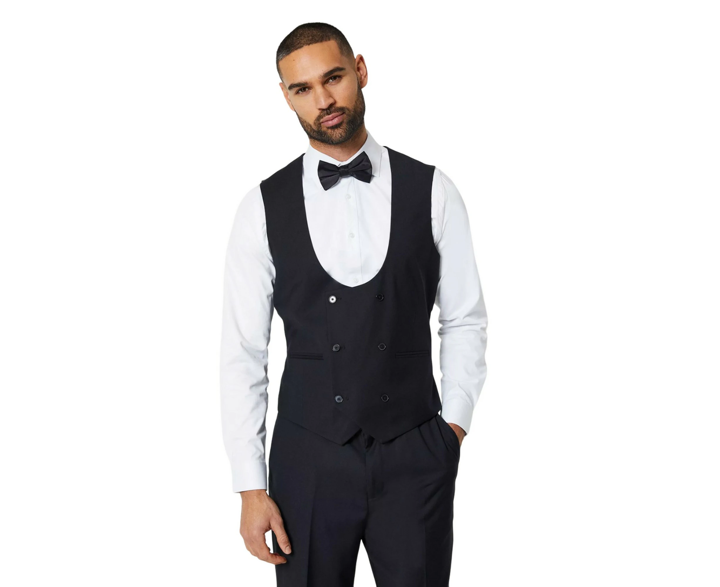 Burton Mens Tailored Tuxedo Waistcoat (Black) - BW1666