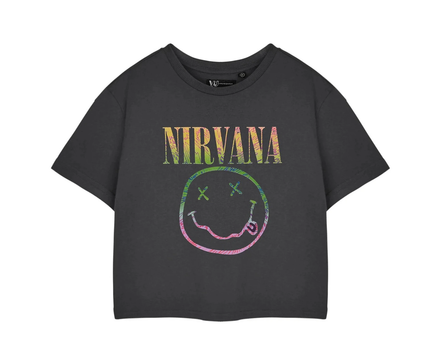 Nirvana Womens Rainbow Logo Crop T-Shirt (Charcoal) - NS8487