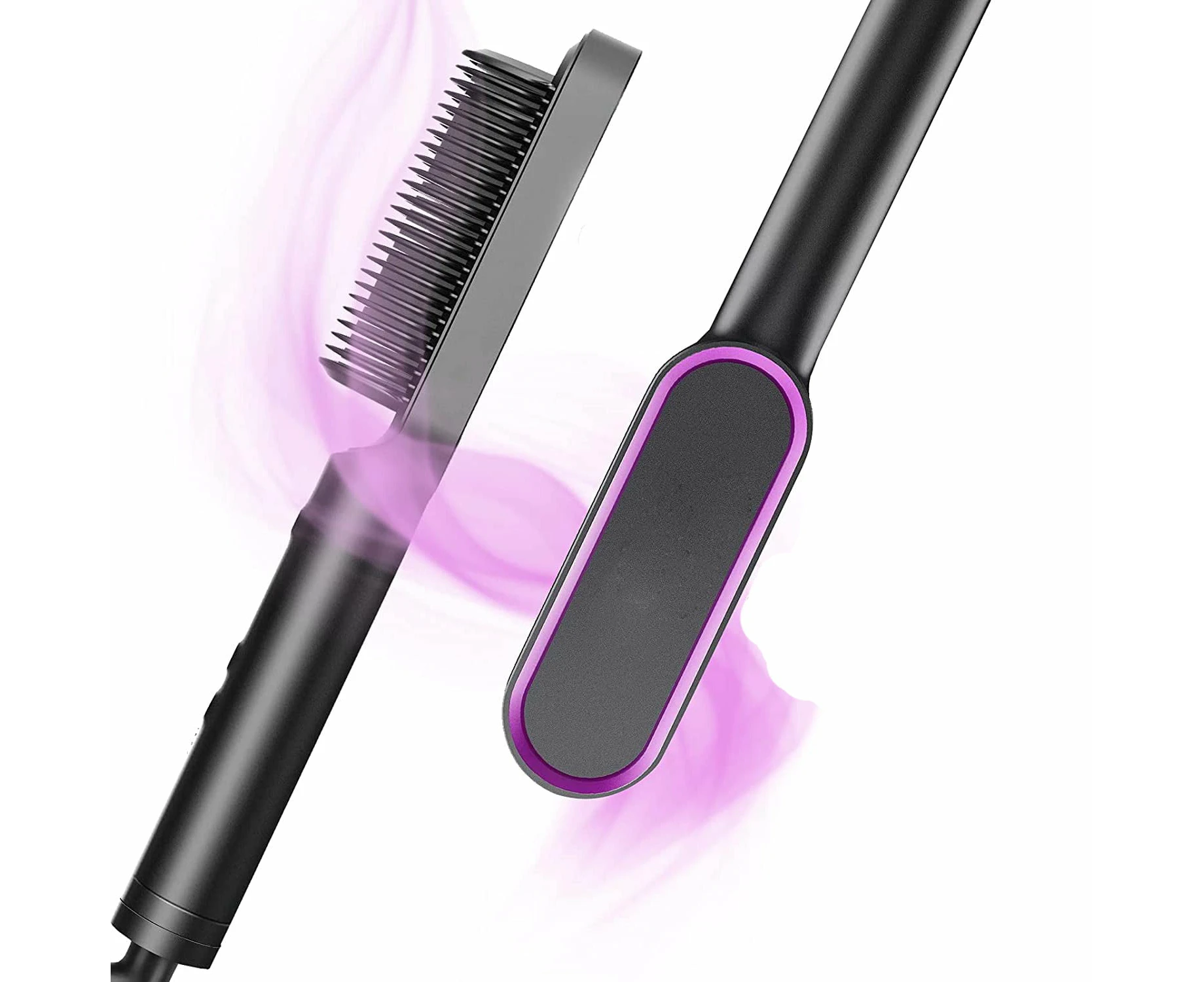 Matte Black Hair Straightener Brush with 5 Temperature Settings, Hot Brush for Women