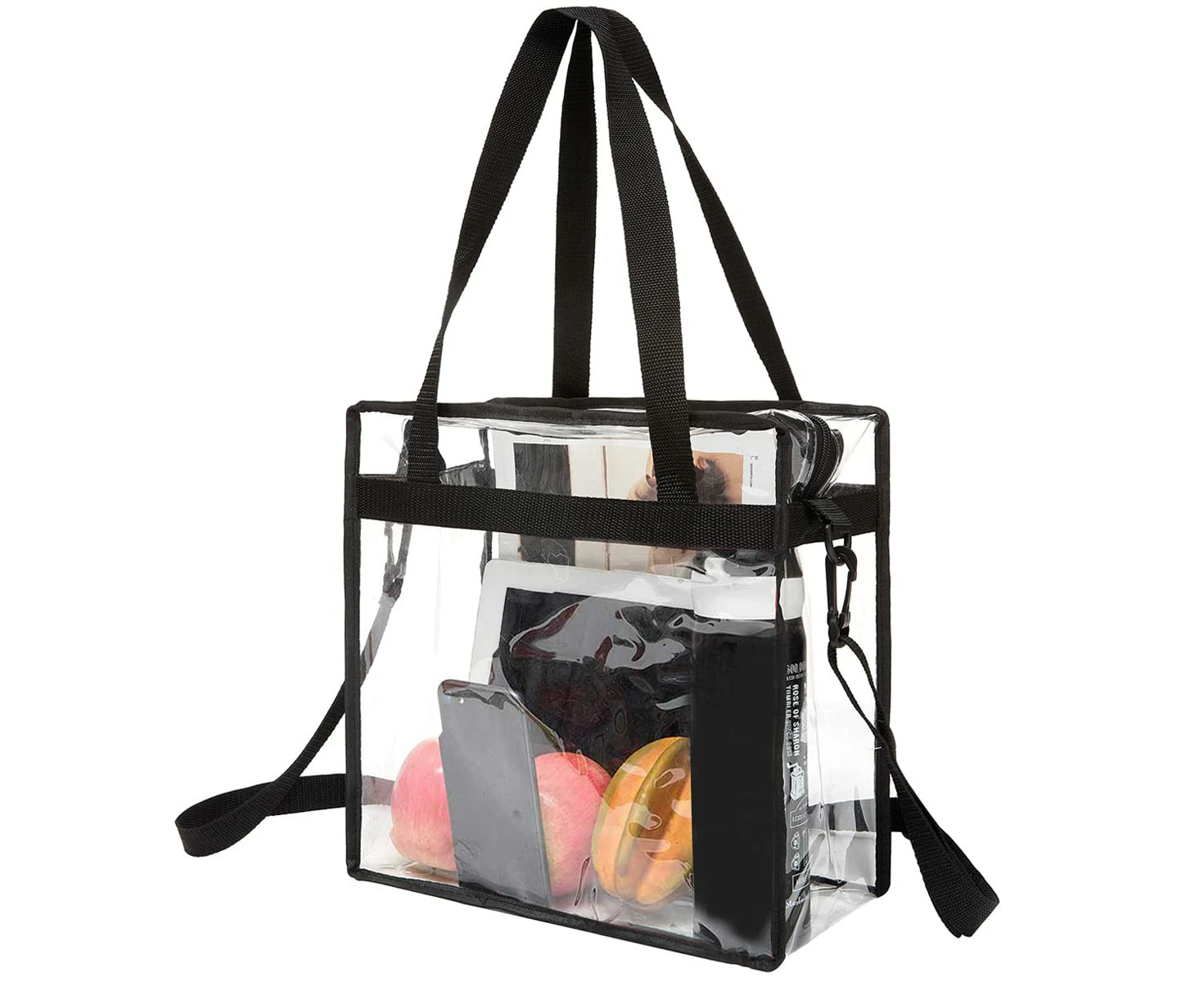 Clear Stadium Approved Tote Bag with Zipper Closure Crossbody Messenger Shoulder Bag with Adjustable Strap