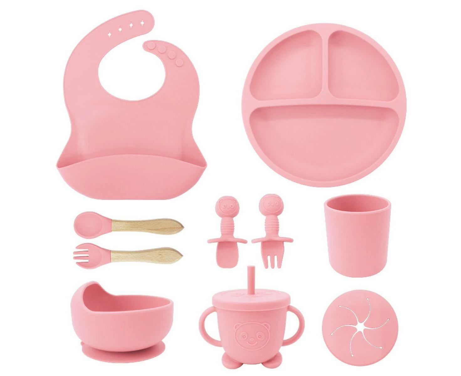 Toddly MealMate 15 Piece Baby & Toddler Silicone Feeding Set Starting Solids Bundle - Berry Pink