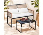 Groverdi 4PCS Wicker Outdoor Furniture Set with Zipper Cushion, Armrests and Steel Frame, Wood