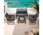 Groverdi 4PCS Wicker Outdoor Furniture Set with Zipper Cushion, Armrests and Steel Frame, Black