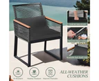 Groverdi 4PCS Wicker Outdoor Furniture Set with Zipper Cushion, Armrests and Steel Frame, Black