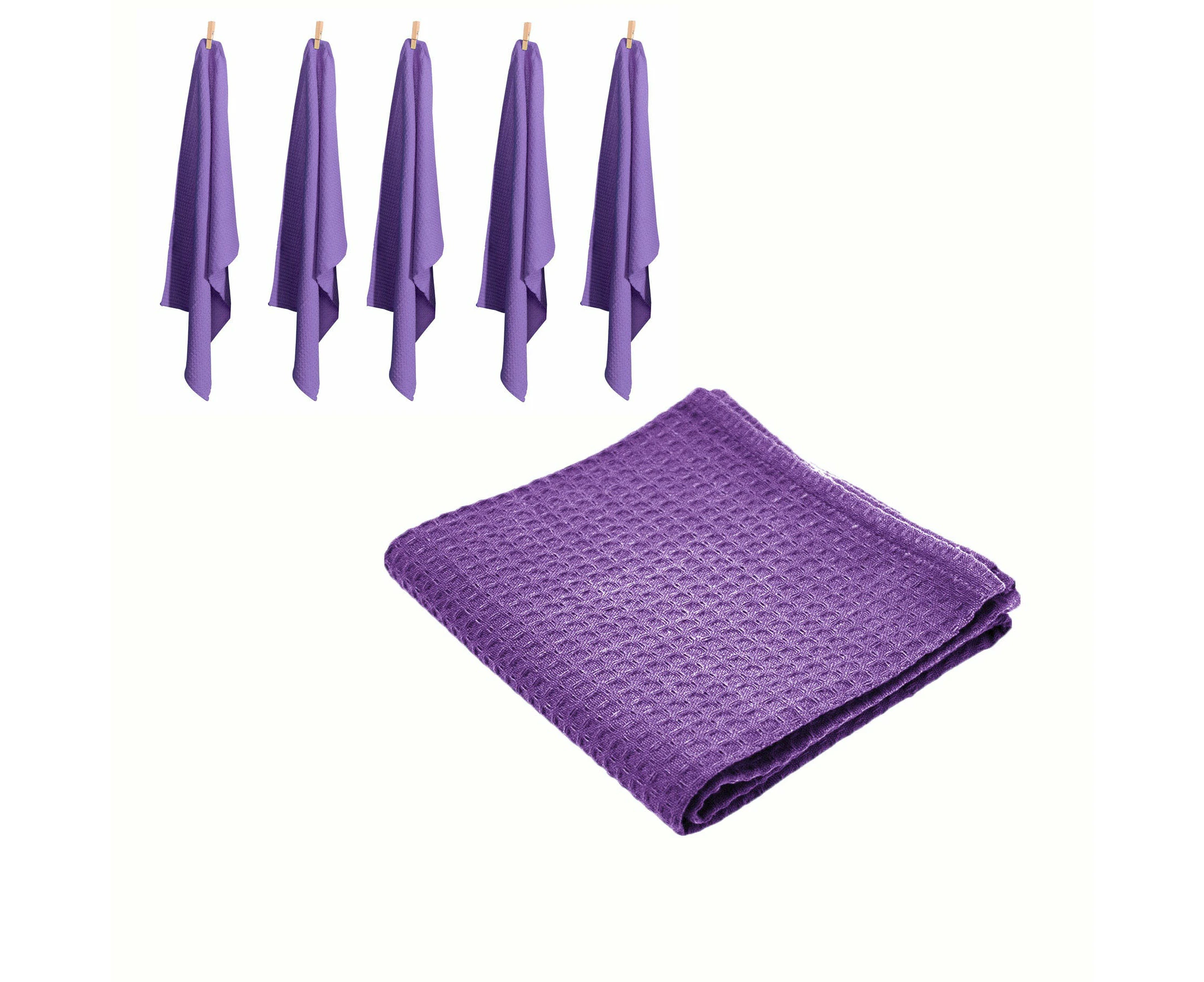 Rans Set of 6 Cotton Waffle Tea Towels 50x70 cm - Lilac (Purple)